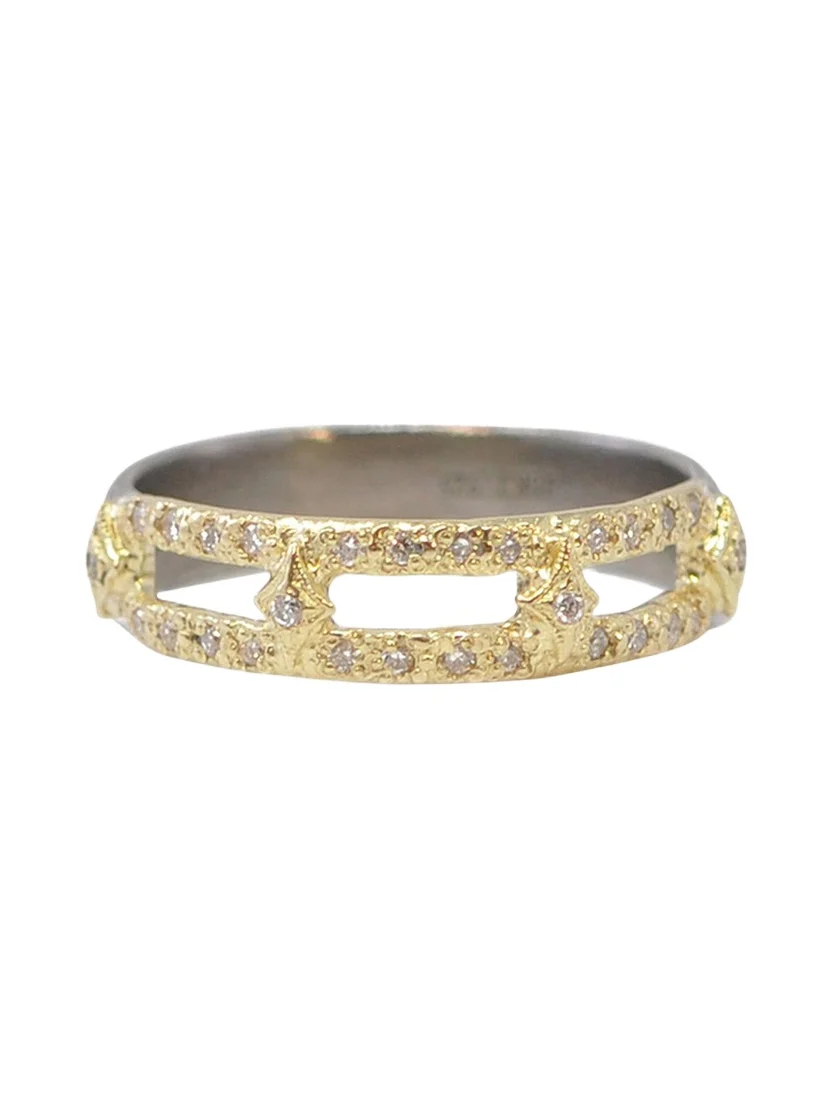 18K Yellow Gold and Sterling Silver Ring with White Diamonds 18K Yellow Gold and Sterling Silver Ring with White Diamonds