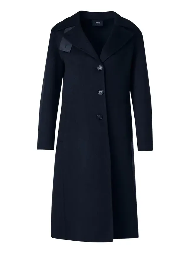 Leather Collar Cashmere Coat