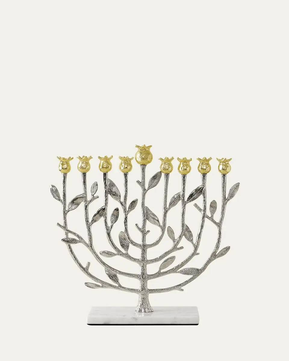 Michael Aram Pomegranate Silver and Gold Menorah with 24K Gold | Thumbnail 2 Michael Aram Pomegranate Silver and Gold Menorah with 24K Gold | Thumbnail 2