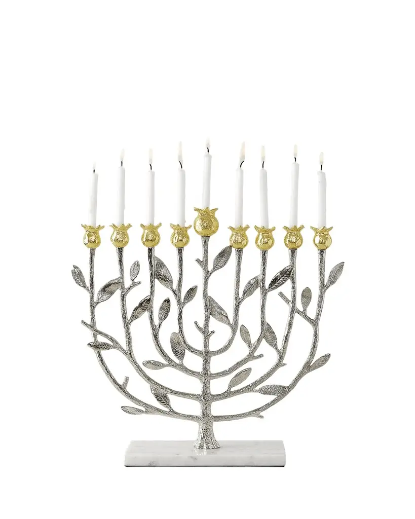 Michael Aram Pomegranate Silver and Gold Hanukkah Menorah with 24K Gold | Image 1 Michael Aram Pomegranate Silver and Gold Hanukkah Menorah with 24K Gold | Image 1