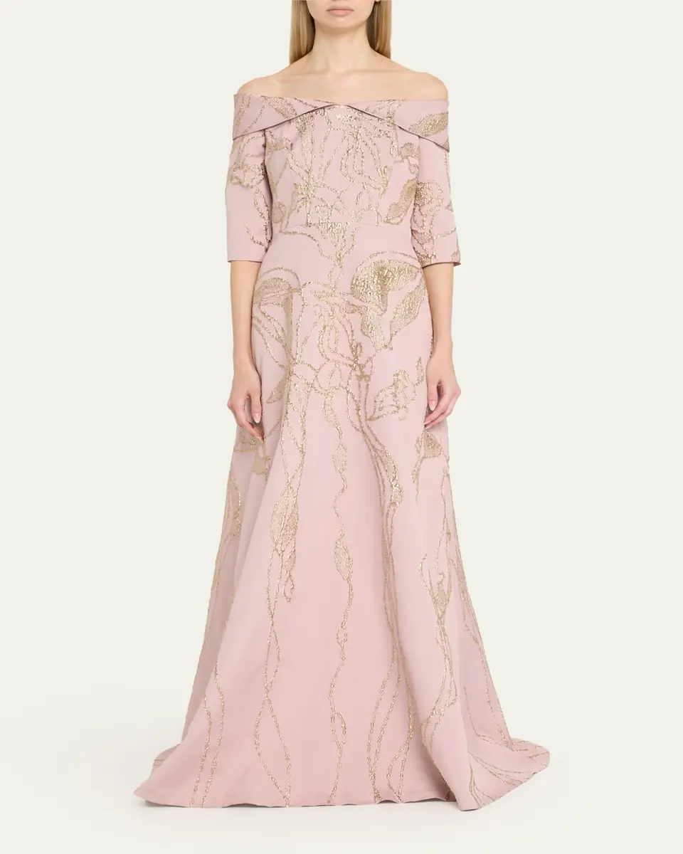 Rickie Freeman for Teri Jon Off-Shoulder Metallic Jacquard Gown | Thumbnail 2 Rickie Freeman for Teri Jon Off-Shoulder Metallic Jacquard Gown | Thumbnail 2