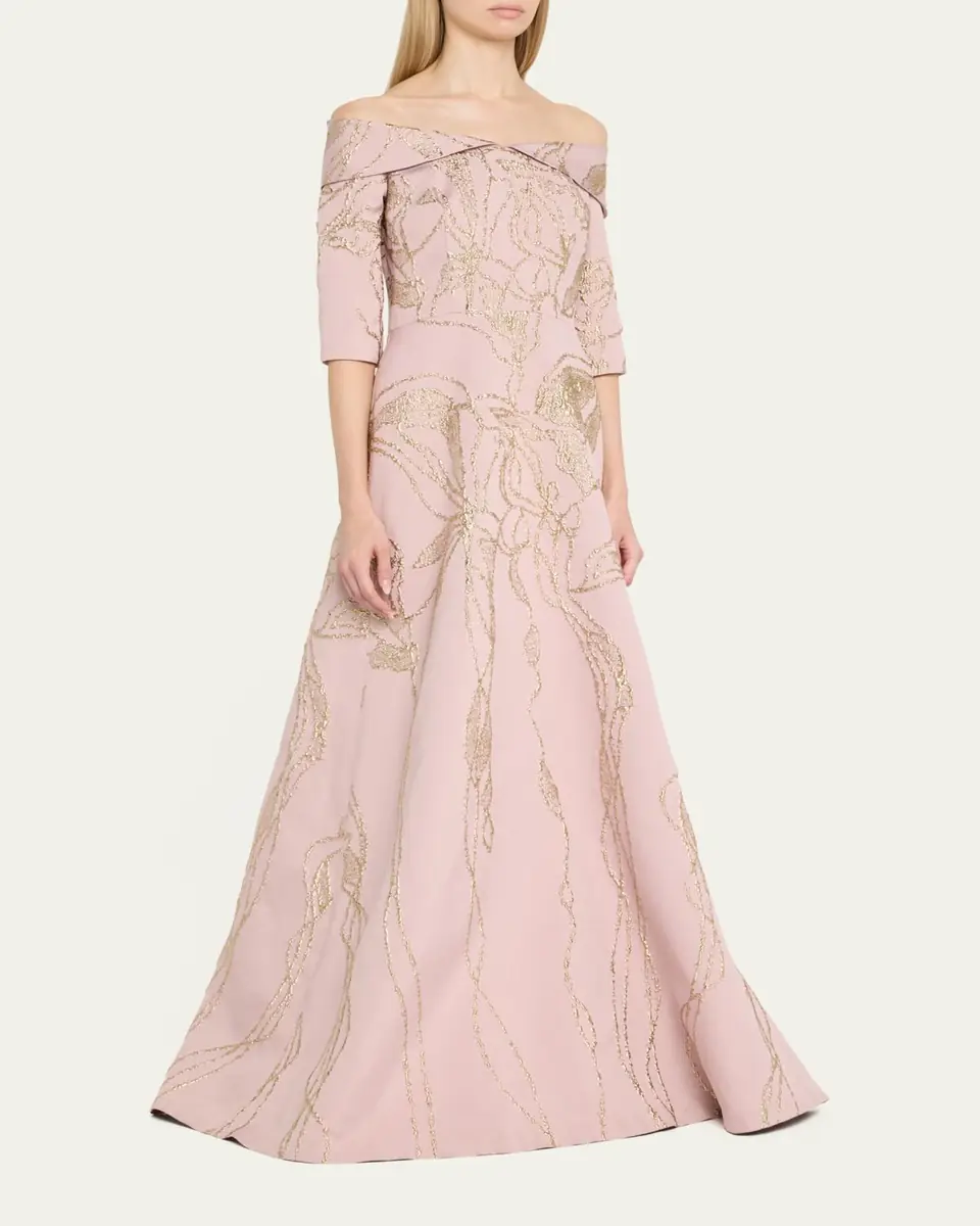 Rickie Freeman for Teri Jon Off-Shoulder Metallic Jacquard Gown | Thumbnail 4 Rickie Freeman for Teri Jon Off-Shoulder Metallic Jacquard Gown | Thumbnail 4