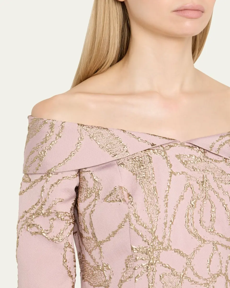 Rickie Freeman for Teri Jon Off-Shoulder Metallic Jacquard Gown | Thumbnail 5 Rickie Freeman for Teri Jon Off-Shoulder Metallic Jacquard Gown | Thumbnail 5