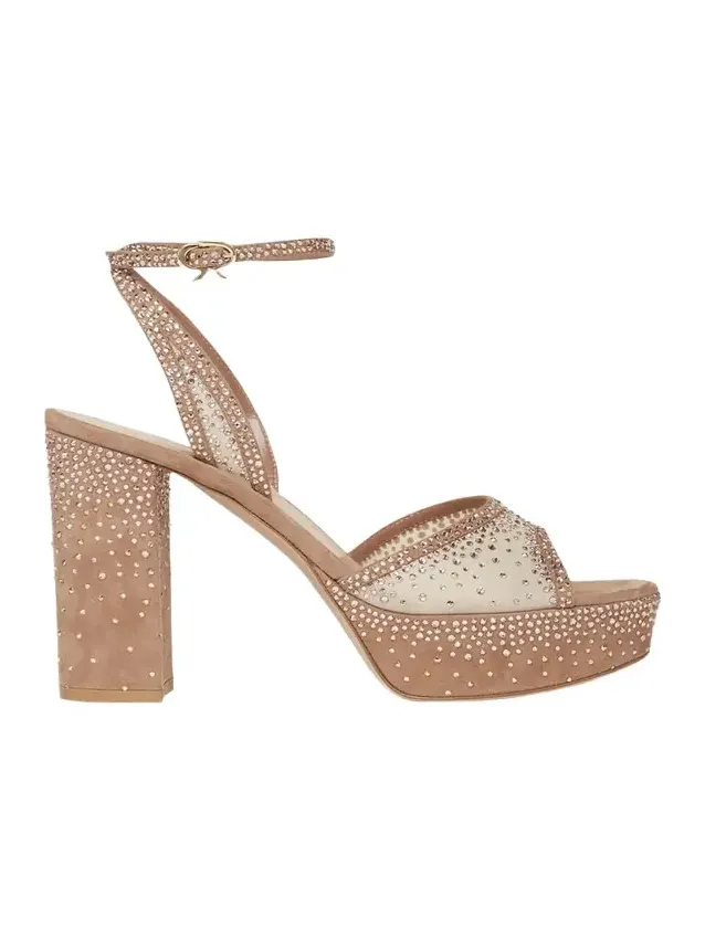 Strass Organza Ankle-Strap Platform Sandals Strass Organza Ankle-Strap Platform Sandals