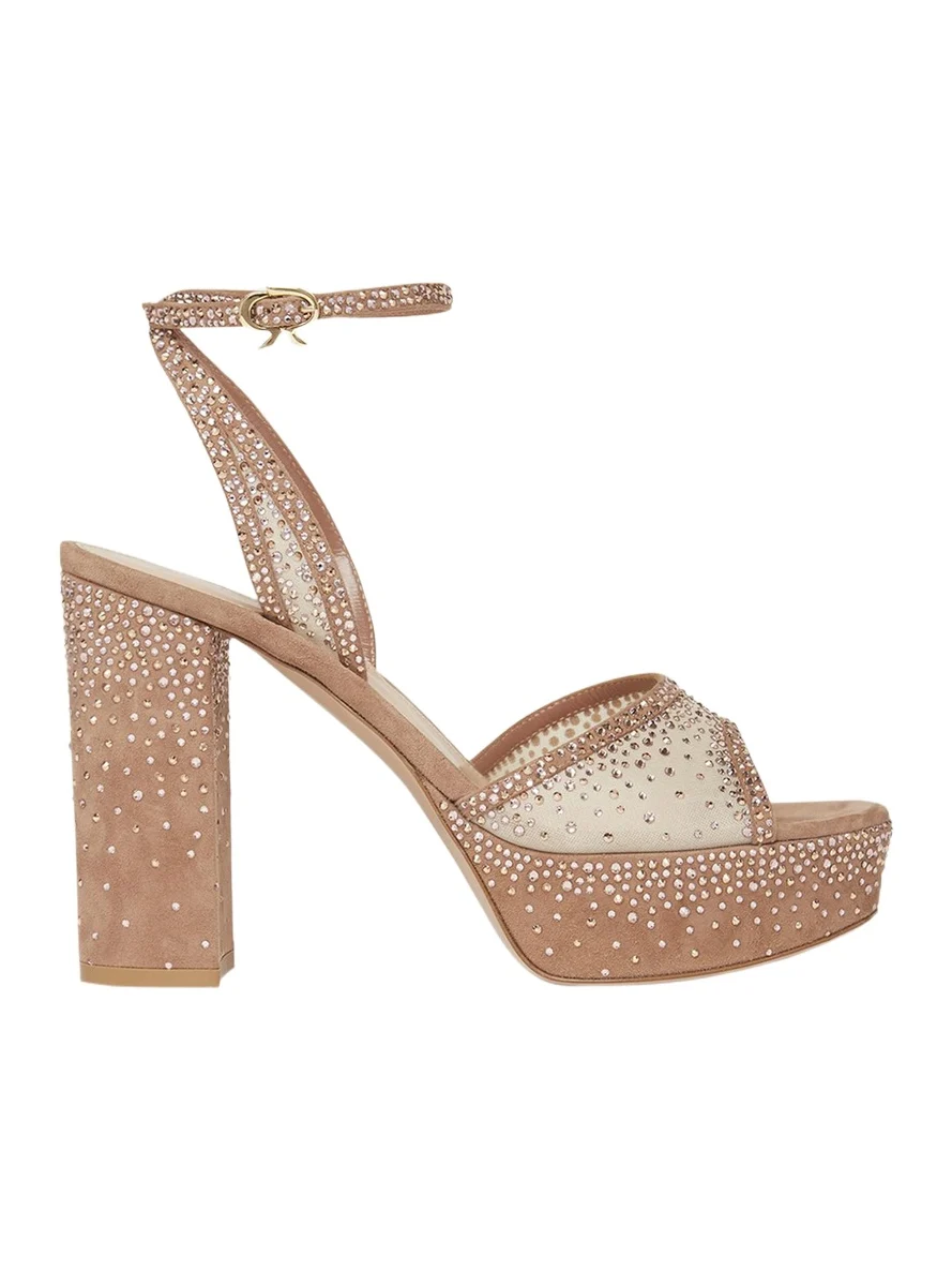 Strass Organza Ankle-Strap Platform Sandals