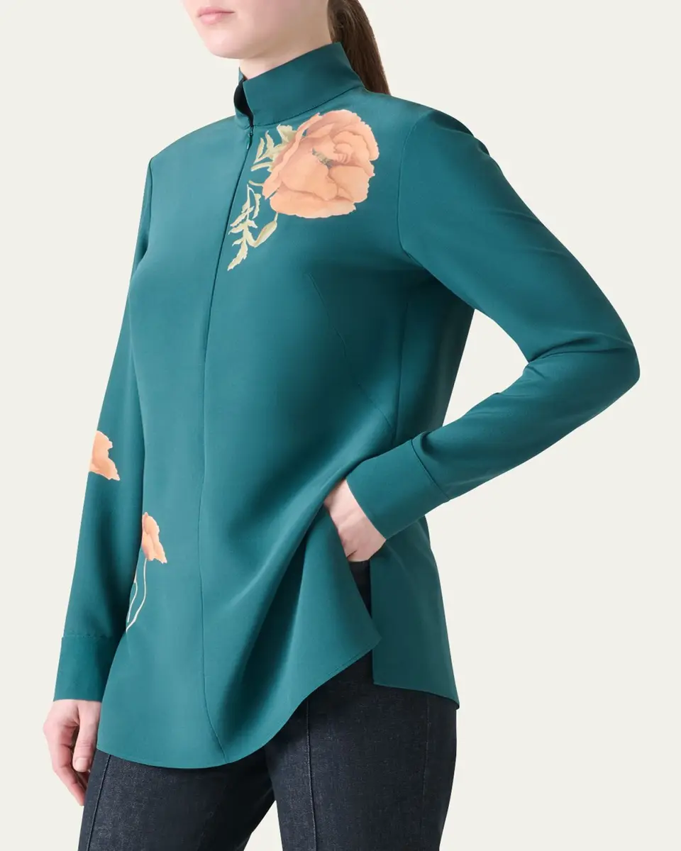 Akris Anemone Print Silk Crepe Tunic | Thumbnail 4 Akris Anemone Print Silk Crepe Tunic | Thumbnail 4
