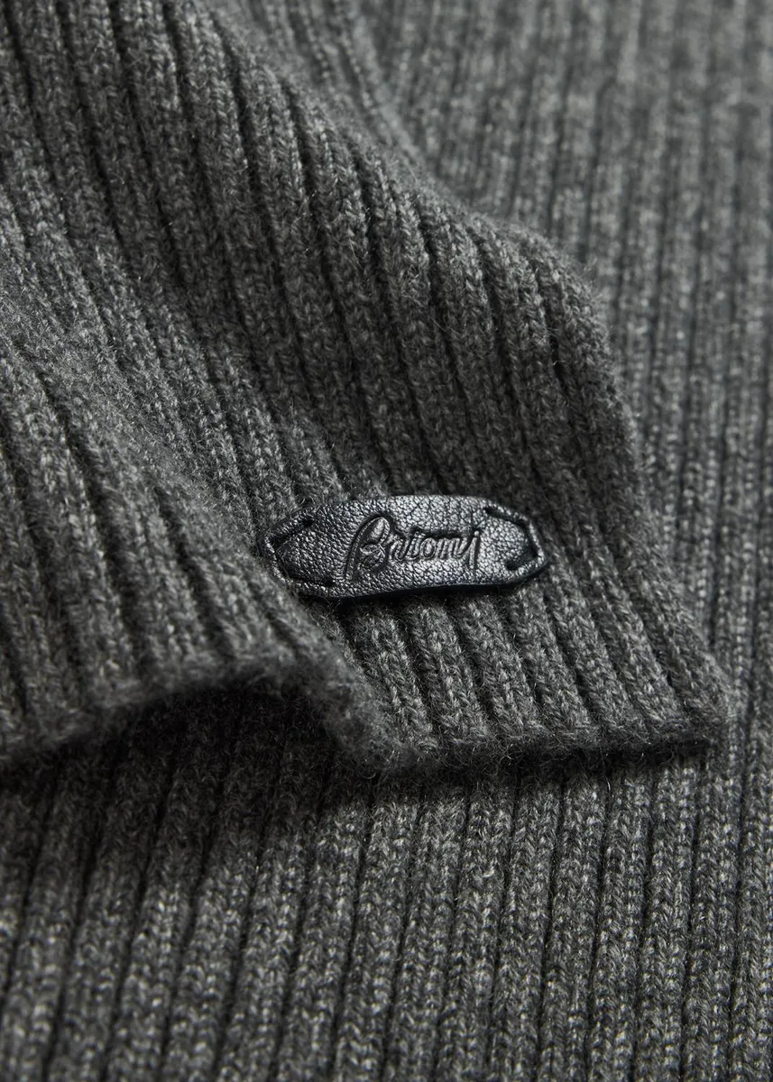 Brioni Men's Cashmere Rib Leather-Label Scarf | Thumbnail 4