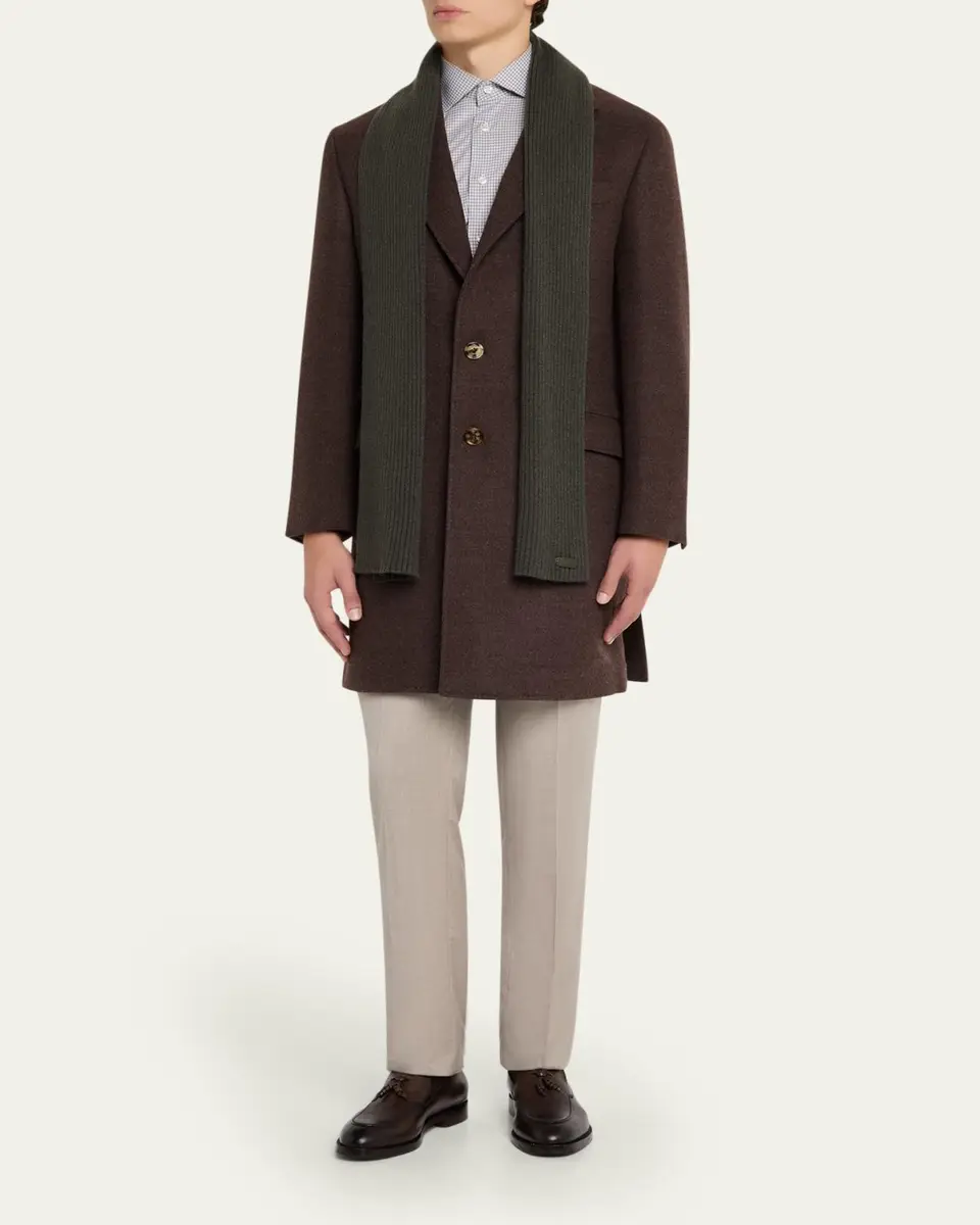 Brioni Men's Cashmere Rib Leather-Label Scarf | Thumbnail 2 Brioni Men's Cashmere Rib Leather-Label Scarf | Thumbnail 2