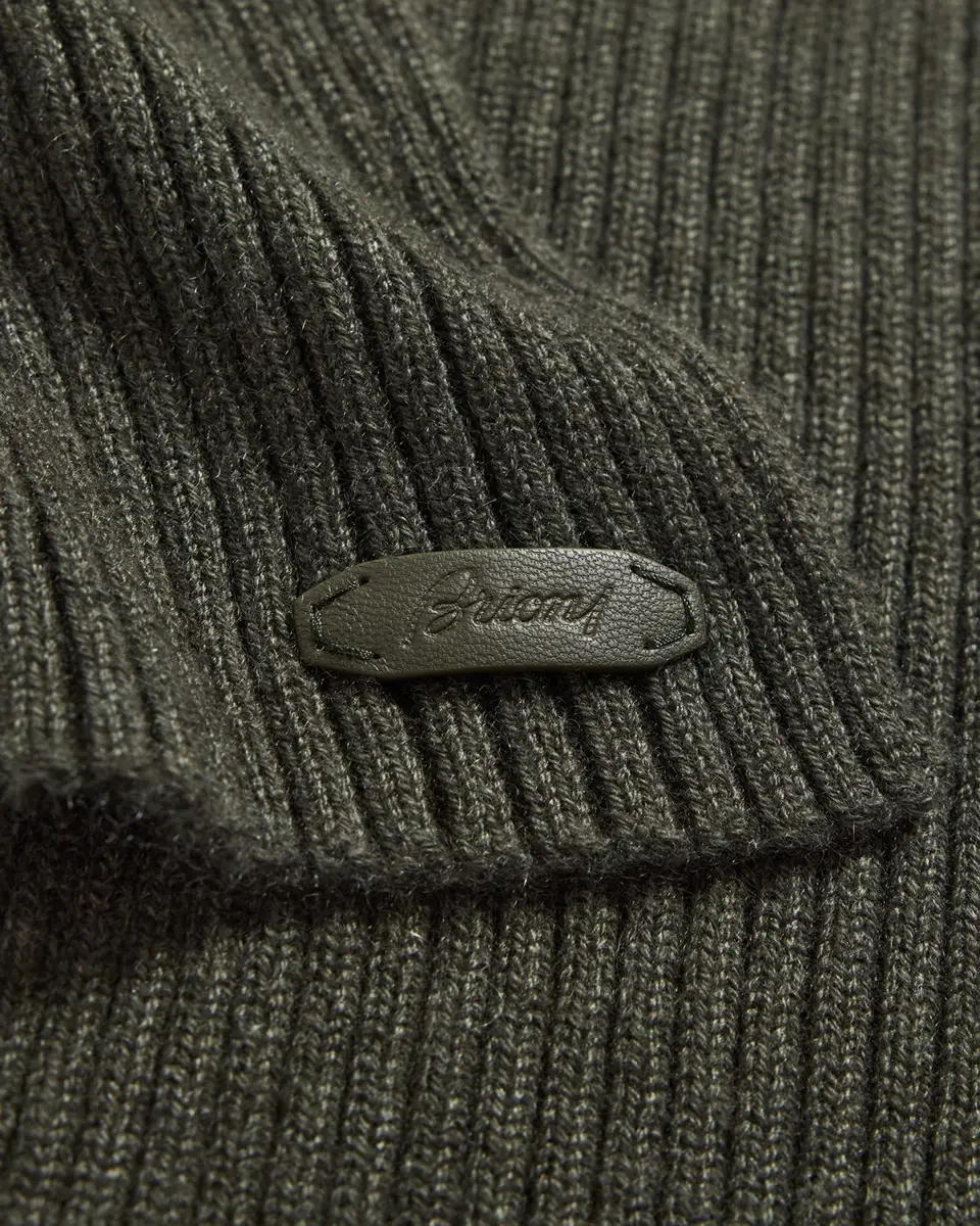 Brioni Men's Cashmere Rib Leather-Label Scarf | Thumbnail 4 Brioni Men's Cashmere Rib Leather-Label Scarf | Thumbnail 4