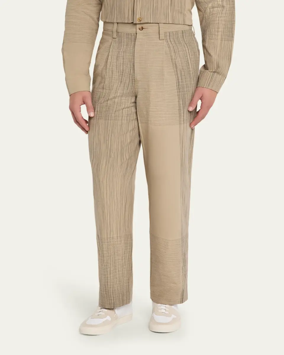 IM MEN Men's Kasuri Cotton Maxi-Check Pants | Thumbnail 3