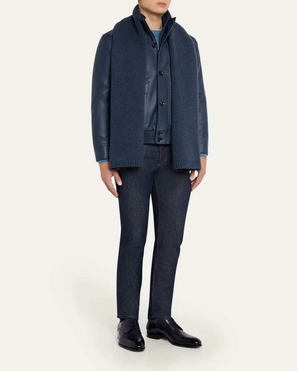 Brioni Men's Cashmere Knit Leather-Label Scarf | Thumbnail 2 Brioni Men's Cashmere Knit Leather-Label Scarf | Thumbnail 2