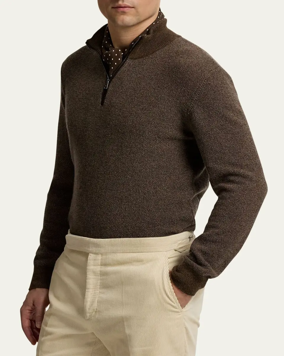 Ralph Lauren Purple Label Men's Birdseye Cashmere Half-Zip Mock Neck Sweater | Thumbnail 4 Ralph Lauren Purple Label Men's Birdseye Cashmere Half-Zip Mock Neck Sweater | Thumbnail 4
