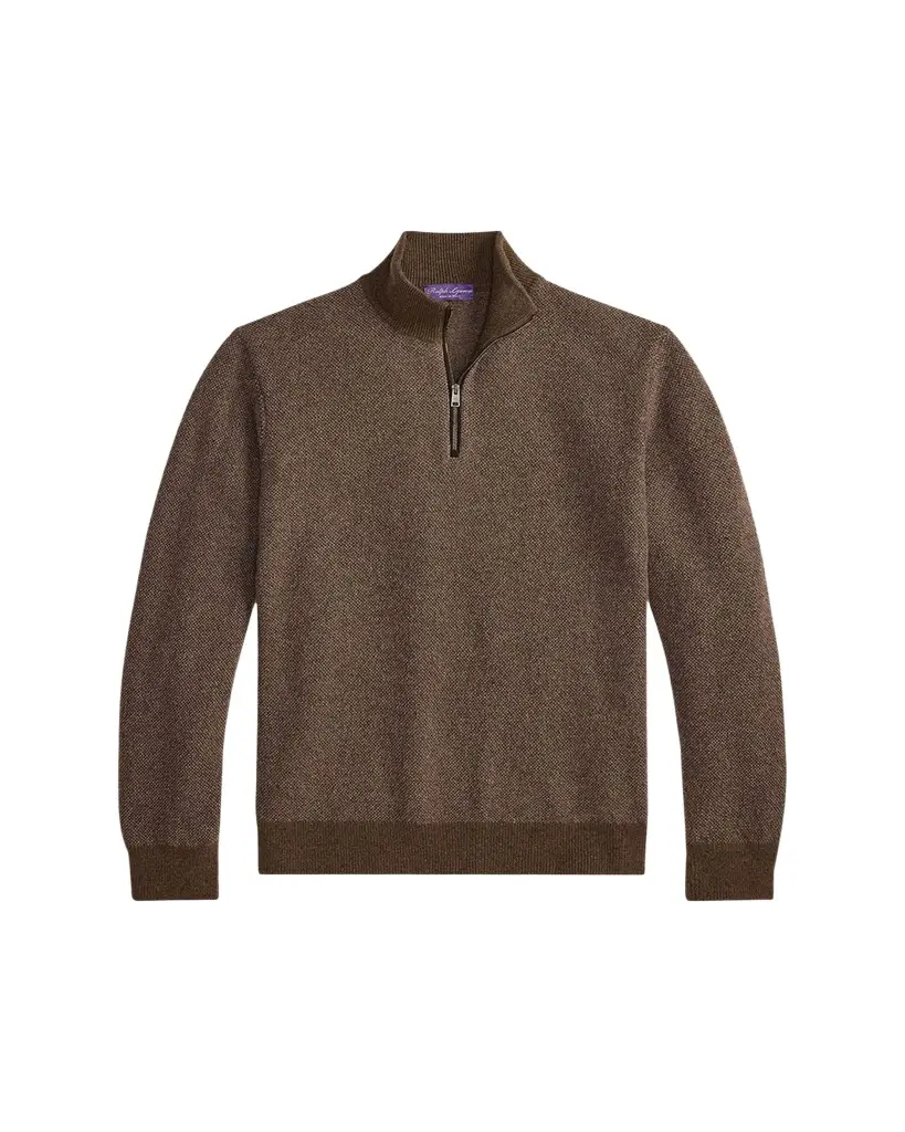 Ralph Lauren Purple Label Men's Birdseye Cashmere Half-Zip Mock Neck Sweater | Image 1 Ralph Lauren Purple Label Men's Birdseye Cashmere Half-Zip Mock Neck Sweater | Image 1