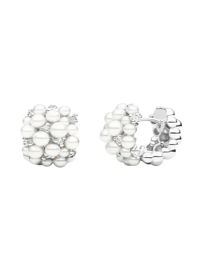 Lagrange 18K White Gold Pearl & Diamond Hoop Earrings