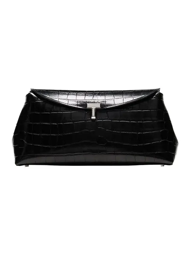 T-Lock Croc-Embossed Leather Clutch Bag T-Lock Croc-Embossed Leather Clutch Bag
