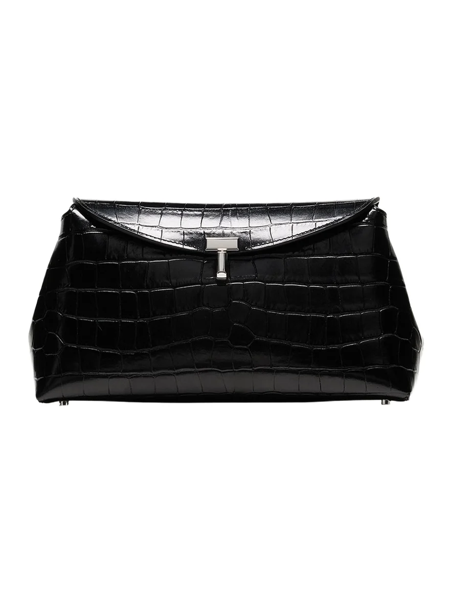 TOTEME T-Lock Croc-Embossed Leather Clutch Bag