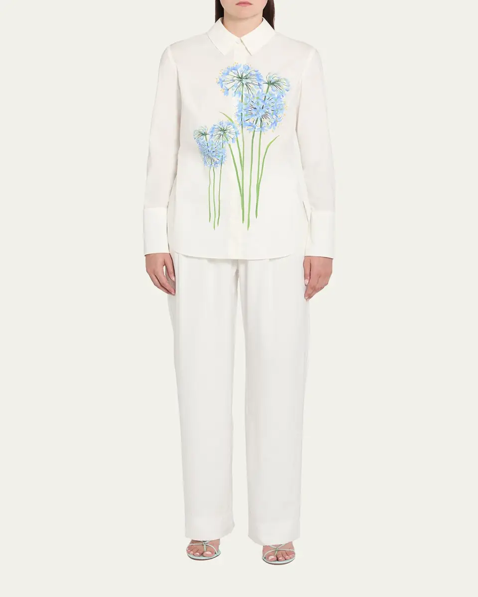 Oscar de la Renta Allium-Print Cotton Stretch Button-Down Shirt | Thumbnail 2