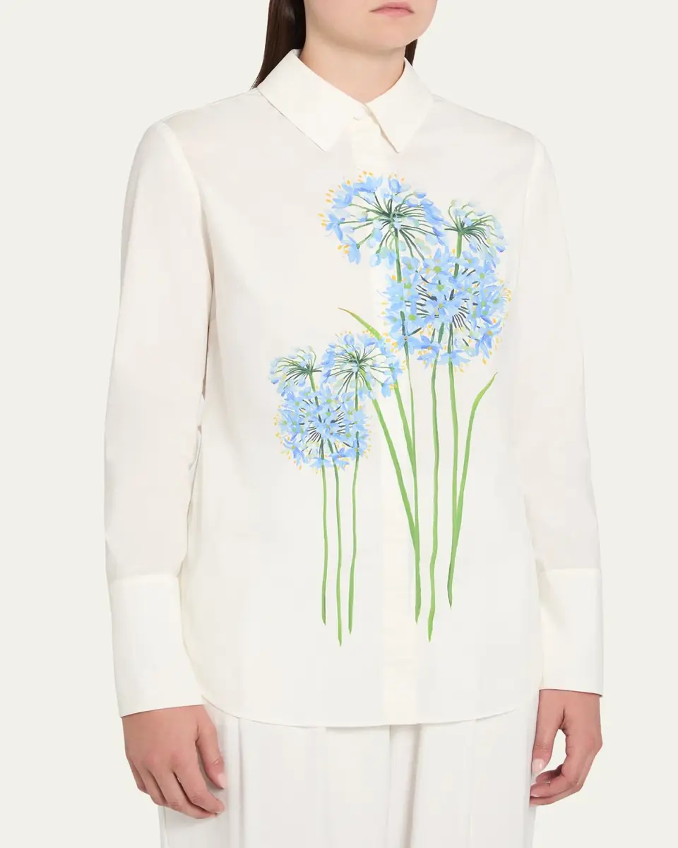 Oscar de la Renta Allium-Print Cotton Stretch Button-Down Shirt | Thumbnail 4