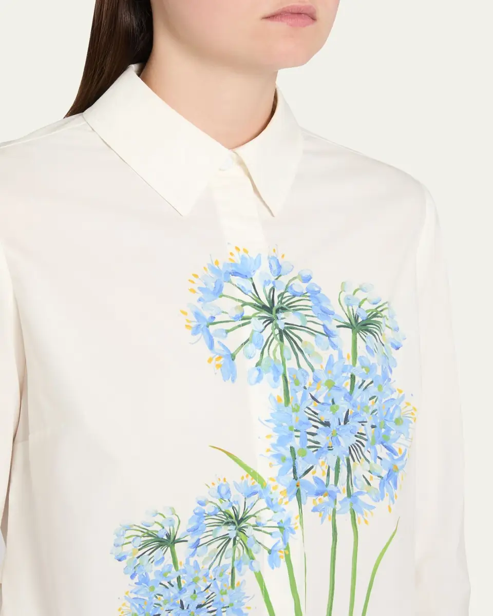 Oscar de la Renta Allium-Print Cotton Stretch Button-Down Shirt | Thumbnail 5