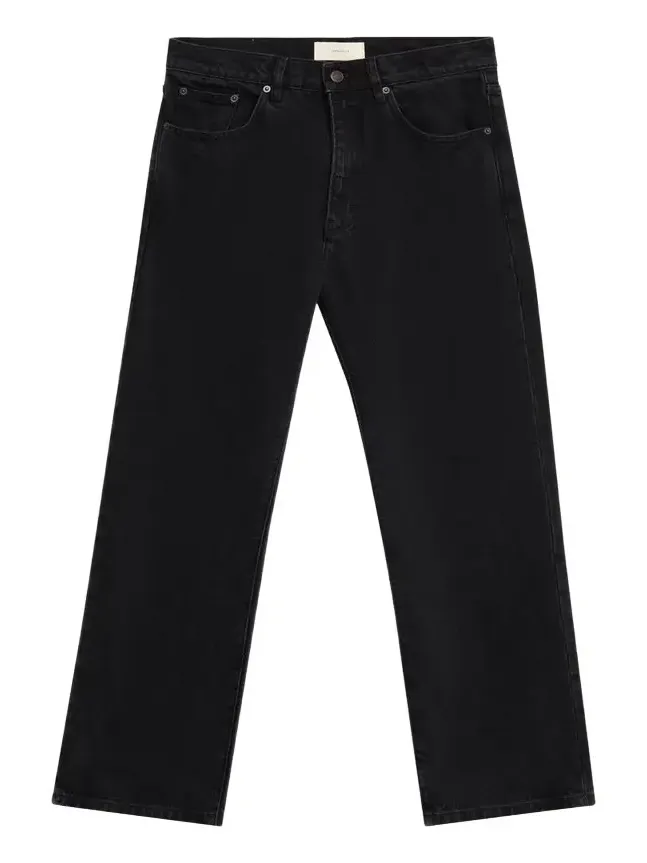 Men's Black Denim Straight-Leg Five-Pocket Pants
