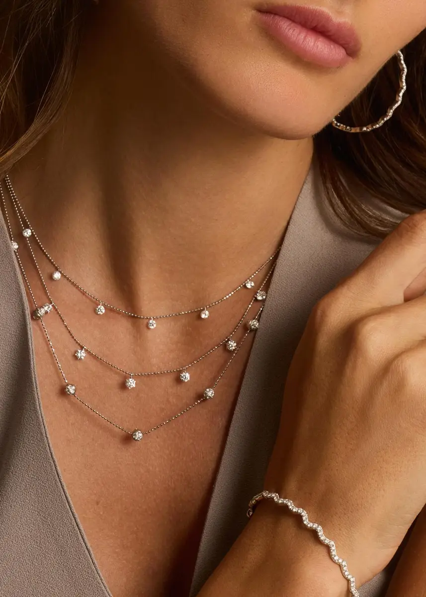 Graziela Gems 18K White Gold Medium Floating Diamond Necklace | Thumbnail 2