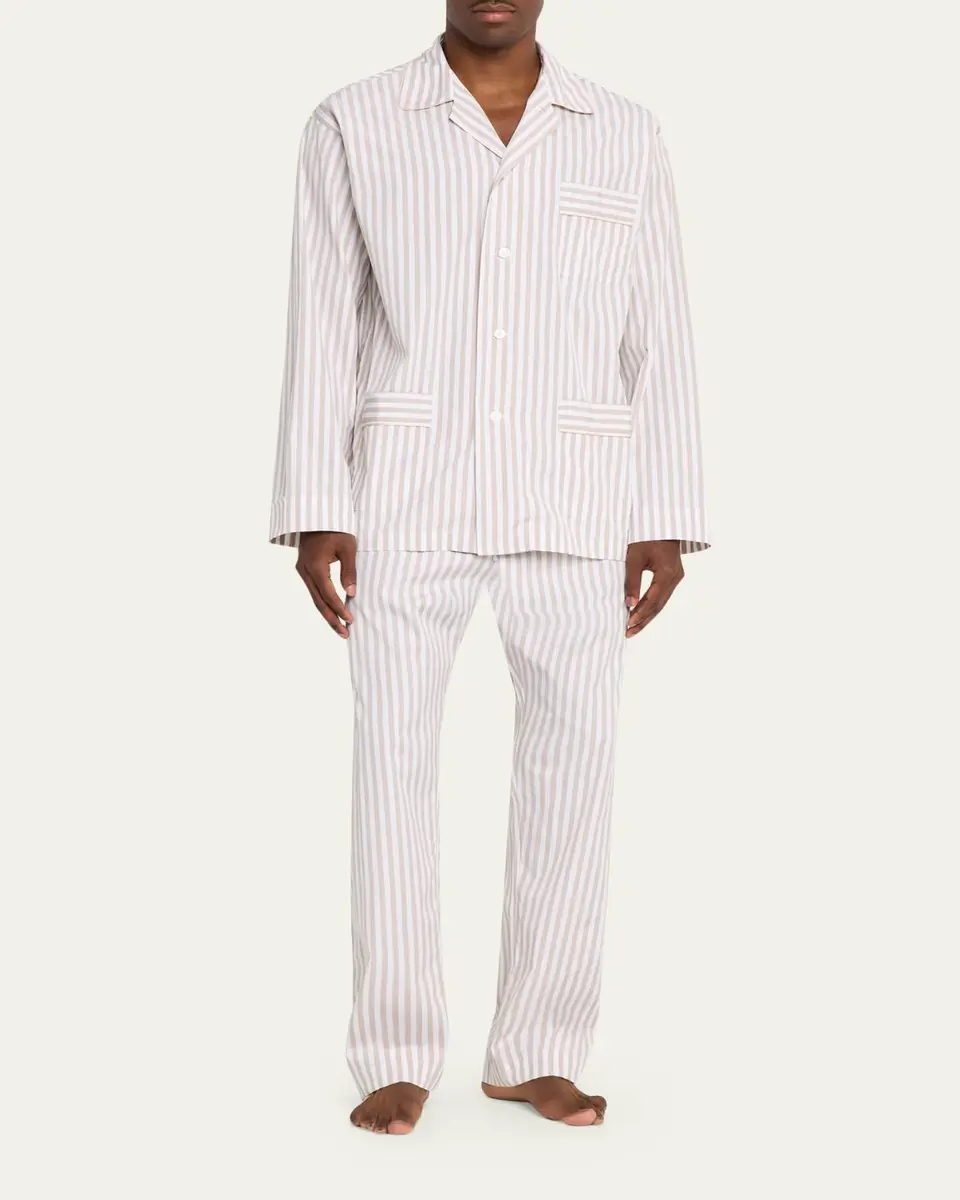 Bergdorf Goodman Men's Cotton Pinstripe Long Pajama Set | Thumbnail 2