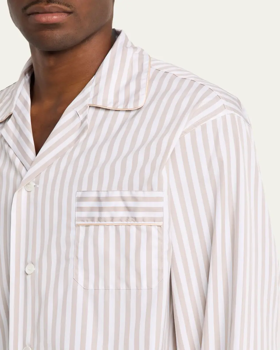 Bergdorf Goodman Men's Cotton Pinstripe Long Pajama Set | Thumbnail 4