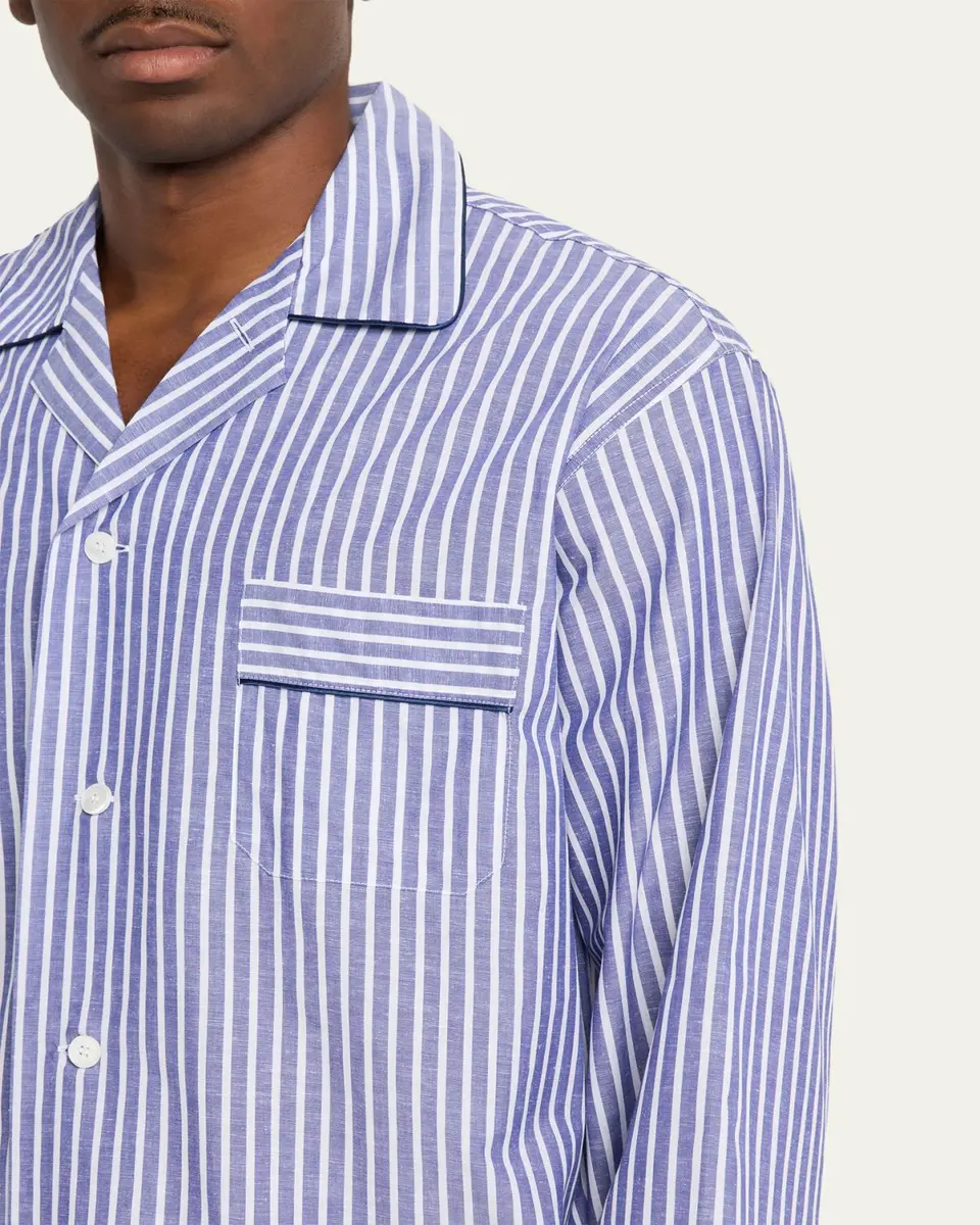 Bergdorf Goodman Men's Striped Cotton Pajama Shirt | Thumbnail 5 Bergdorf Goodman Men's Striped Cotton Pajama Shirt | Thumbnail 5