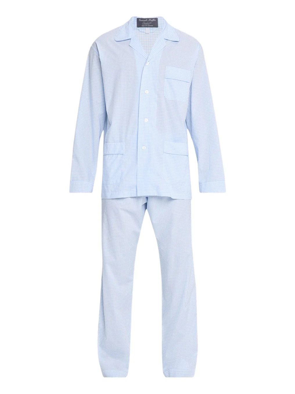 Men's Cotton and Linen Micro-Check Long Pajama Set