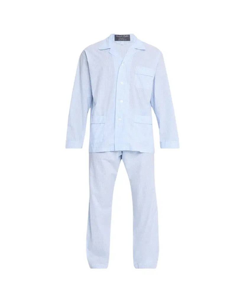 Bergdorf Goodman Men's Cotton and Linen Micro-Check Long Pajama Set | Image 1 Bergdorf Goodman Men's Cotton and Linen Micro-Check Long Pajama Set | Image 1