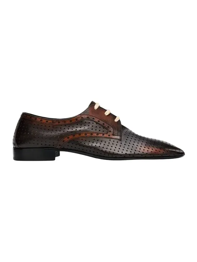 Perforated Leather Lace-Up Loafers