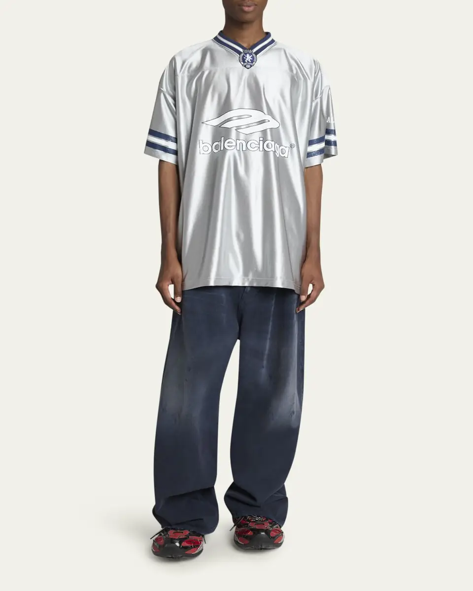 Balenciaga Men's Shiny 3B Football V-Neck T-Shirt | Thumbnail 2