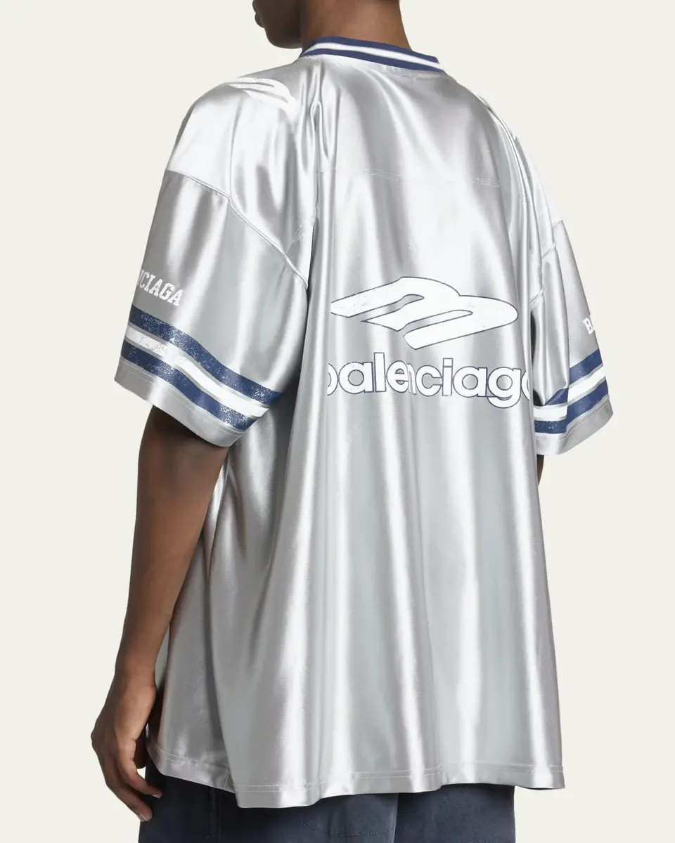 Balenciaga Men's Shiny 3B Football V-Neck T-Shirt | Thumbnail 3