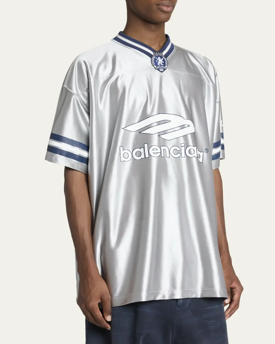 Balenciaga Men's Shiny 3B Football V-Neck T-Shirt | Thumbnail 4