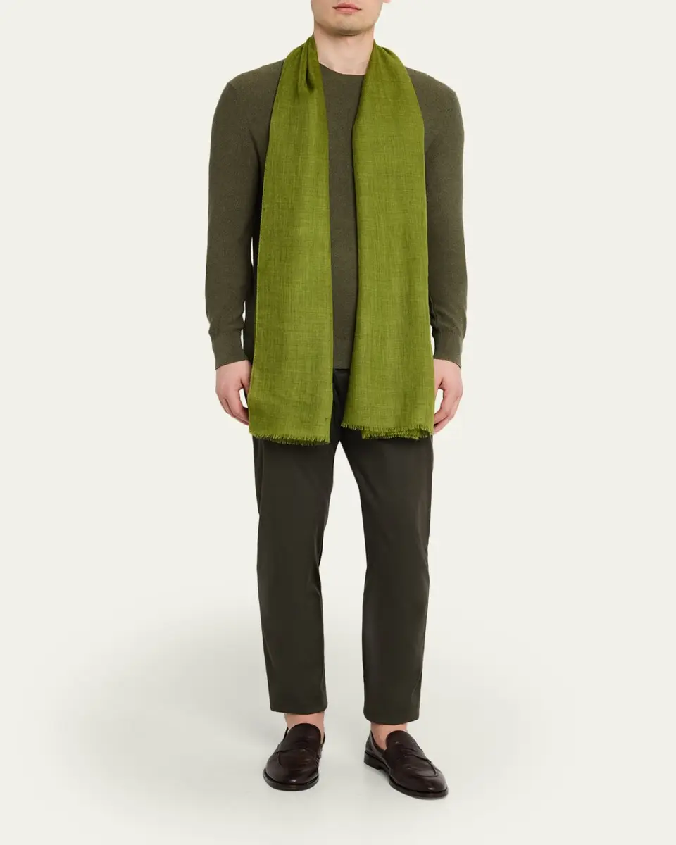 PIACENZA 1733 Men's Cashmere Eyelash Fringe Solid Scarf | Thumbnail 2 PIACENZA 1733 Men's Cashmere Eyelash Fringe Solid Scarf | Thumbnail 2