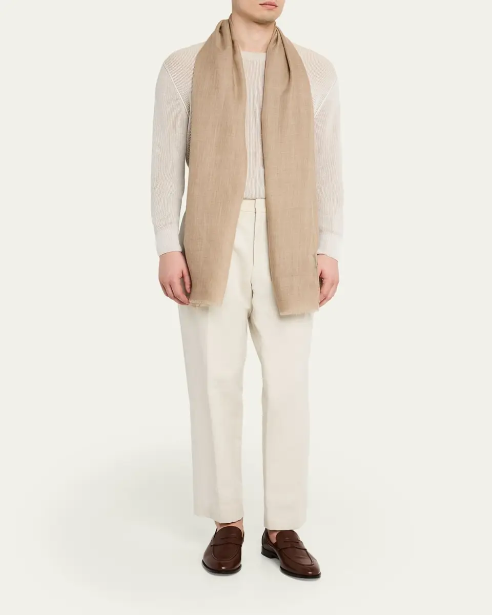 PIACENZA 1733 Men's Cashmere Eyelash Fringe Solid Scarf | Thumbnail 2 PIACENZA 1733 Men's Cashmere Eyelash Fringe Solid Scarf | Thumbnail 2