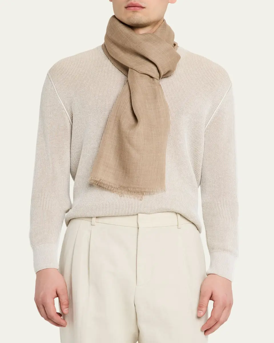 PIACENZA 1733 Men's Cashmere Eyelash Fringe Solid Scarf | Thumbnail 3 PIACENZA 1733 Men's Cashmere Eyelash Fringe Solid Scarf | Thumbnail 3