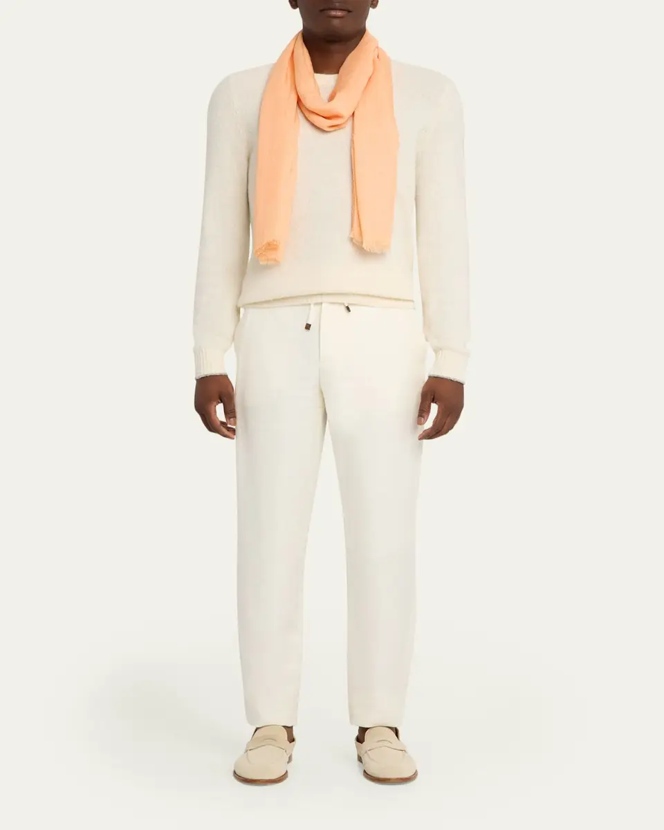 PIACENZA 1733 Men's Cashmere and Modal Eyelash-Fringe Solid Scarf | Thumbnail 2 PIACENZA 1733 Men's Cashmere and Modal Eyelash-Fringe Solid Scarf | Thumbnail 2
