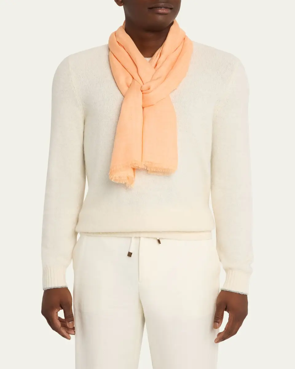 PIACENZA 1733 Men's Cashmere and Modal Eyelash-Fringe Solid Scarf | Thumbnail 3 PIACENZA 1733 Men's Cashmere and Modal Eyelash-Fringe Solid Scarf | Thumbnail 3