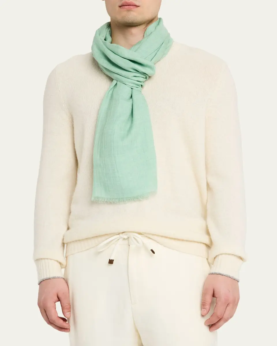 PIACENZA 1733 Men's Cashmere and Modal Eyelash-Fringe Solid Scarf | Thumbnail 3 PIACENZA 1733 Men's Cashmere and Modal Eyelash-Fringe Solid Scarf | Thumbnail 3