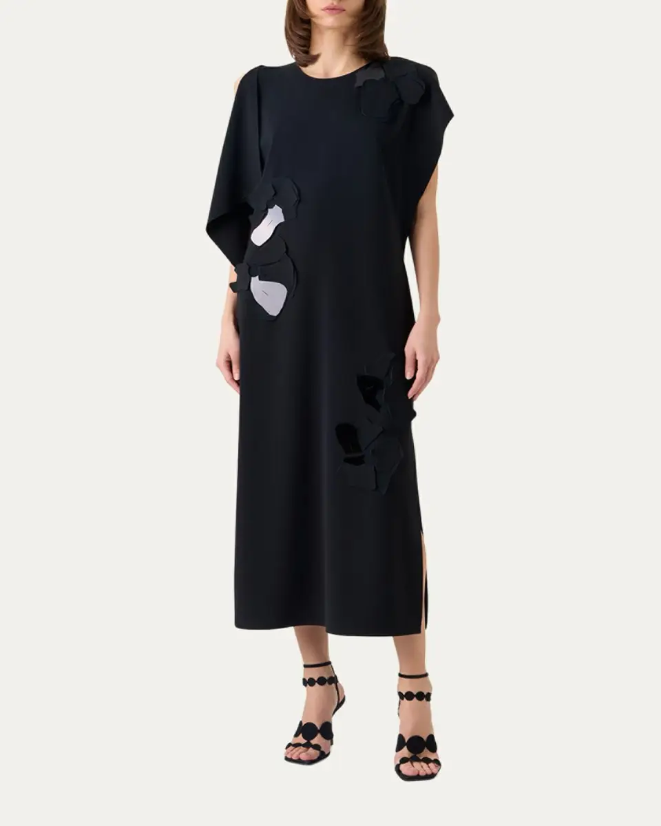 Akris punto Sleeveless Asymmetric Draped Papercut Flower Crepe Midi Dress | Thumbnail 2