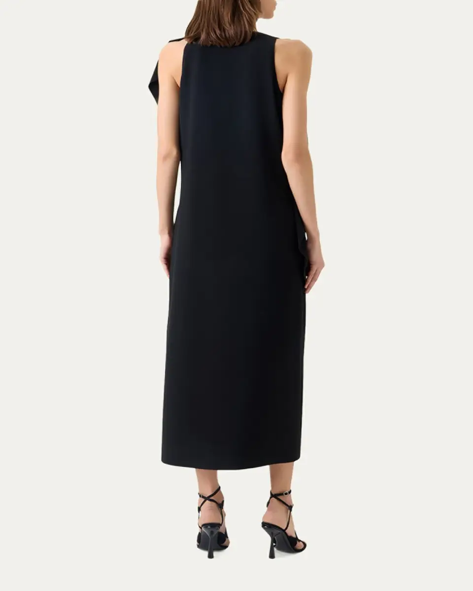 Akris punto Sleeveless Asymmetric Draped Papercut Flower Crepe Midi Dress | Thumbnail 3