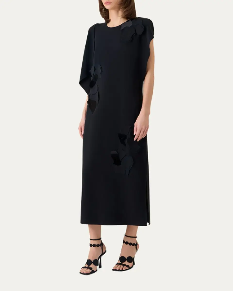 Akris punto Sleeveless Asymmetric Draped Papercut Flower Crepe Midi Dress | Thumbnail 4