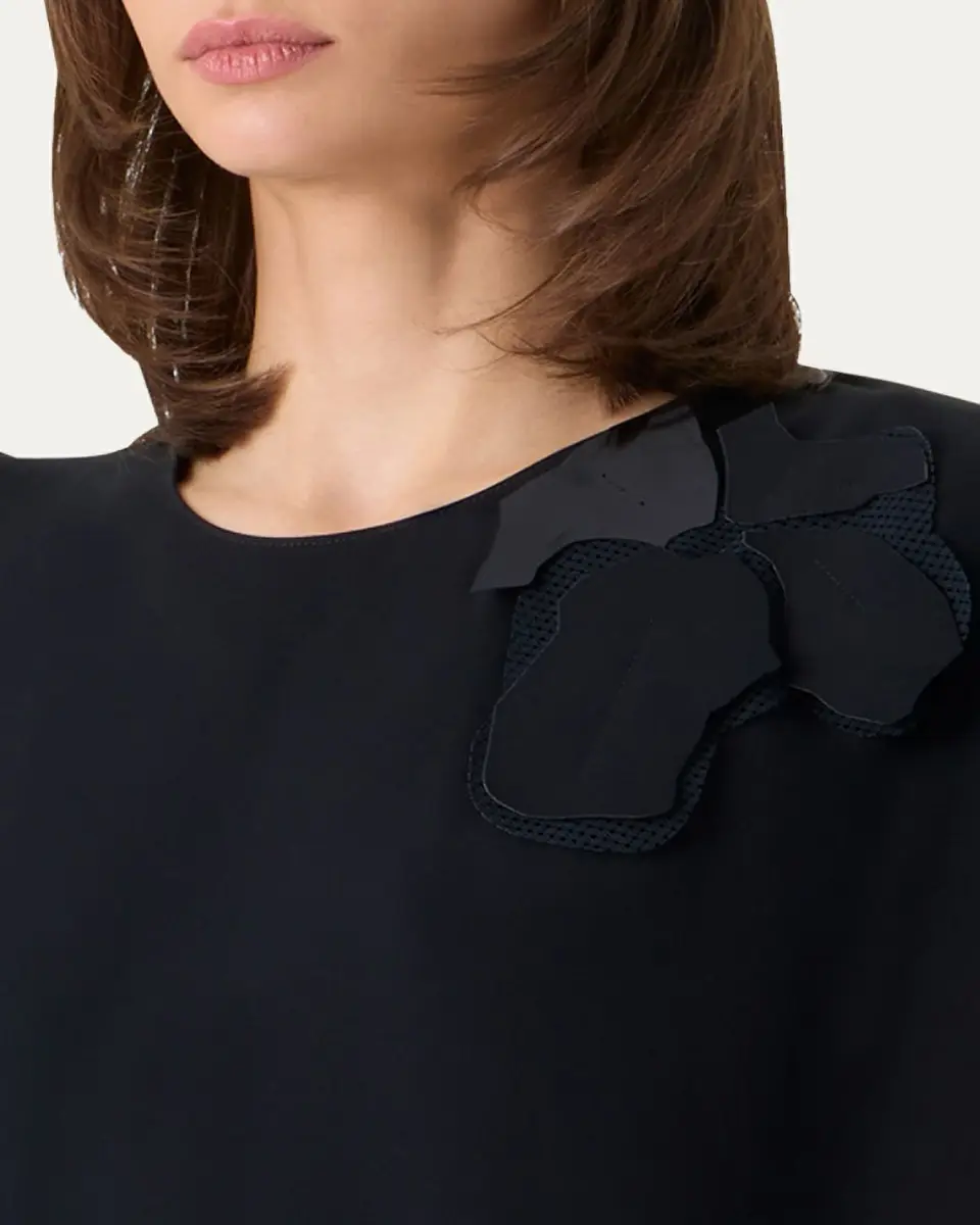 Akris punto Sleeveless Asymmetric Draped Papercut Flower Crepe Midi Dress | Thumbnail 5