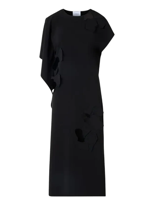 Sleeveless Asymmetric Draped Papercut Flower Crepe Midi Dress Sleeveless Asymmetric Draped Papercut Flower Crepe Midi Dress