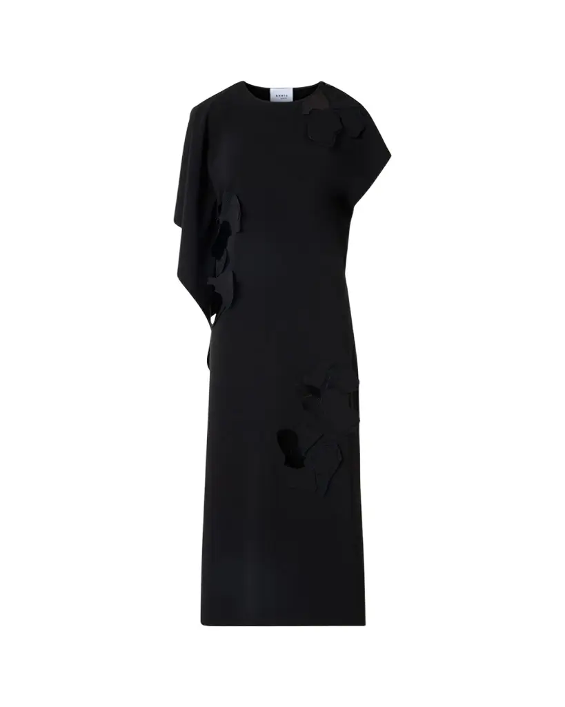 Akris punto Sleeveless Asymmetric Draped Papercut Flower Crepe Midi Dress | Image 1 Akris punto Sleeveless Asymmetric Draped Papercut Flower Crepe Midi Dress | Image 1