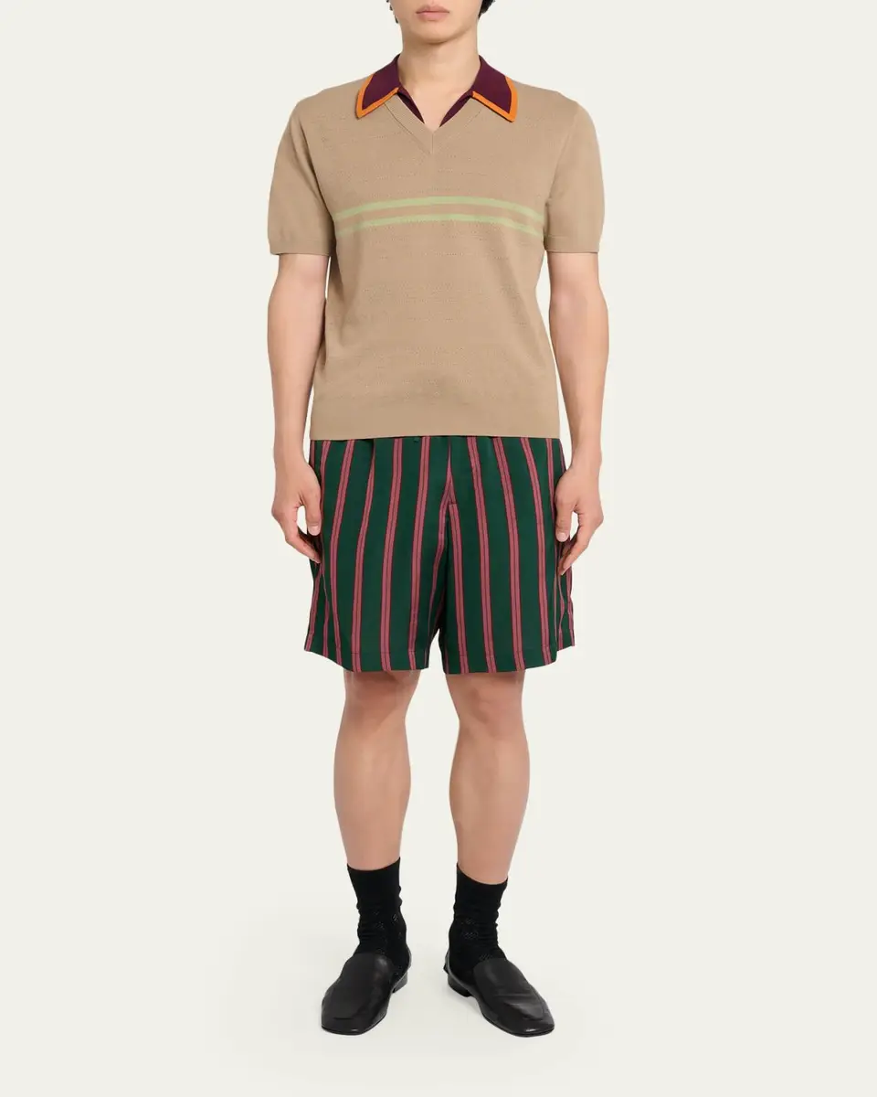 Dries Van Noten Men's Contrast-Trim Knit Polo Sweater | Thumbnail 2 Dries Van Noten Men's Contrast-Trim Knit Polo Sweater | Thumbnail 2
