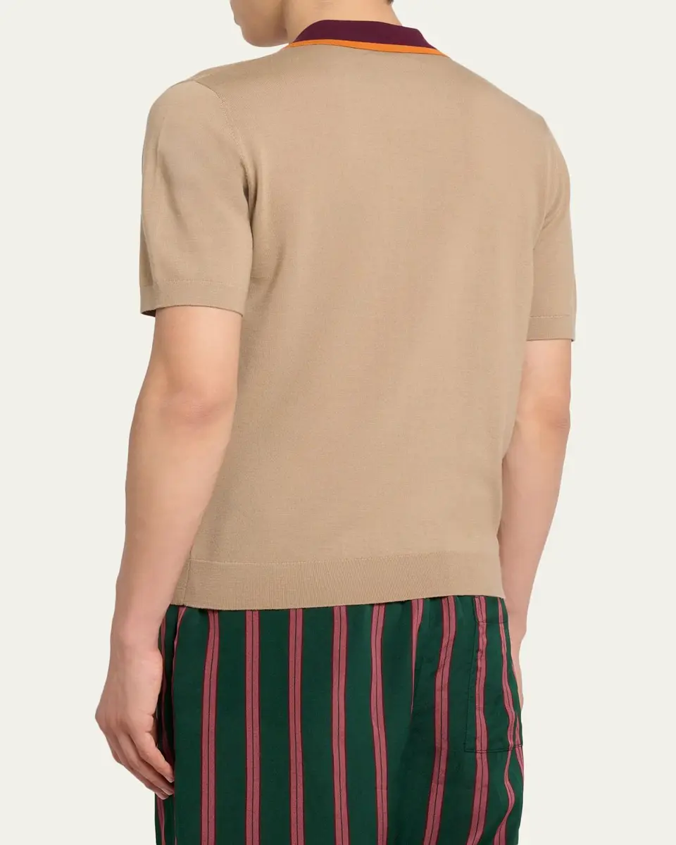 Dries Van Noten Men's Contrast-Trim Knit Polo Sweater | Thumbnail 3 Dries Van Noten Men's Contrast-Trim Knit Polo Sweater | Thumbnail 3