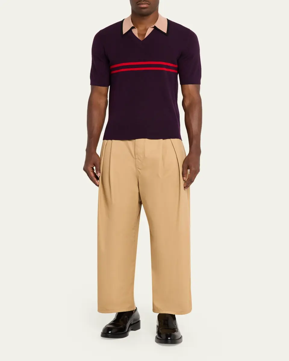 Dries Van Noten Men's Contrast-Trim Knit Polo Sweater | Thumbnail 6 Dries Van Noten Men's Contrast-Trim Knit Polo Sweater | Thumbnail 6