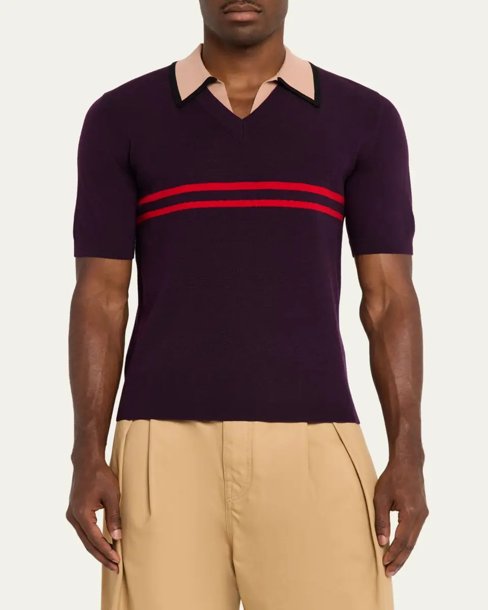 Dries Van Noten Men's Contrast-Trim Knit Polo Sweater | Thumbnail 8 Dries Van Noten Men's Contrast-Trim Knit Polo Sweater | Thumbnail 8